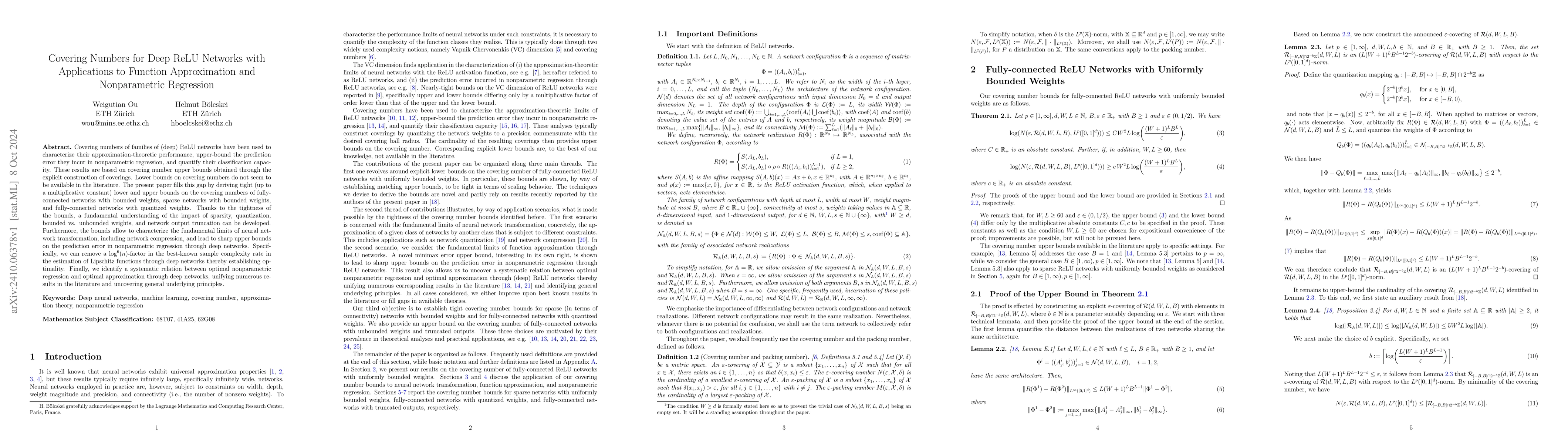 Thumbnail for Covering Numbers for Deep ReLU Networks with Applications to Function
  Approximation and Nonparametric Regression