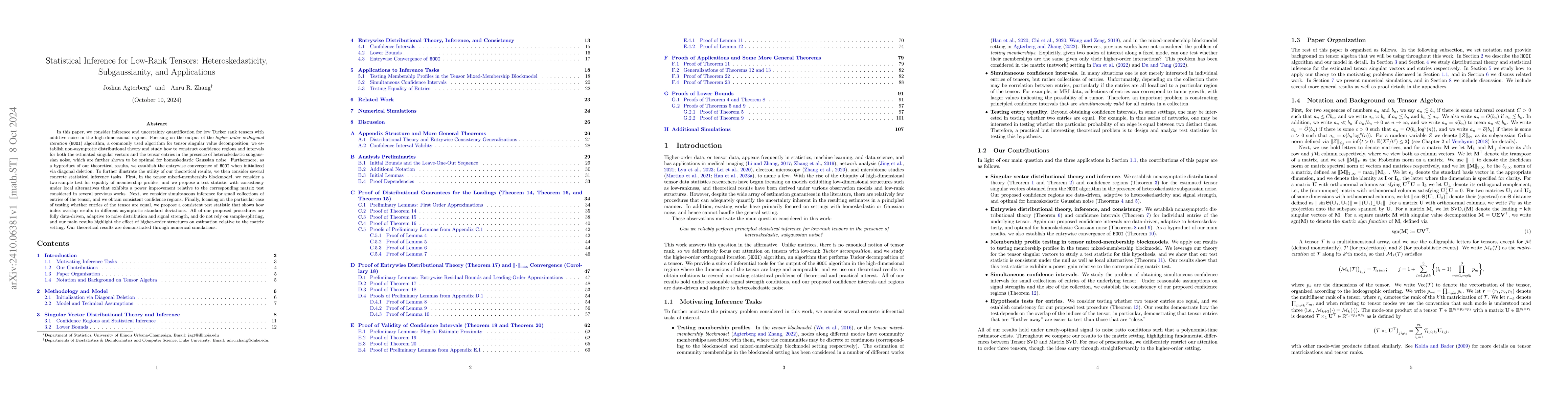 Thumbnail for Statistical Inference for Low-Rank Tensors: Heteroskedasticity,
  Subgaussianity, and Applications