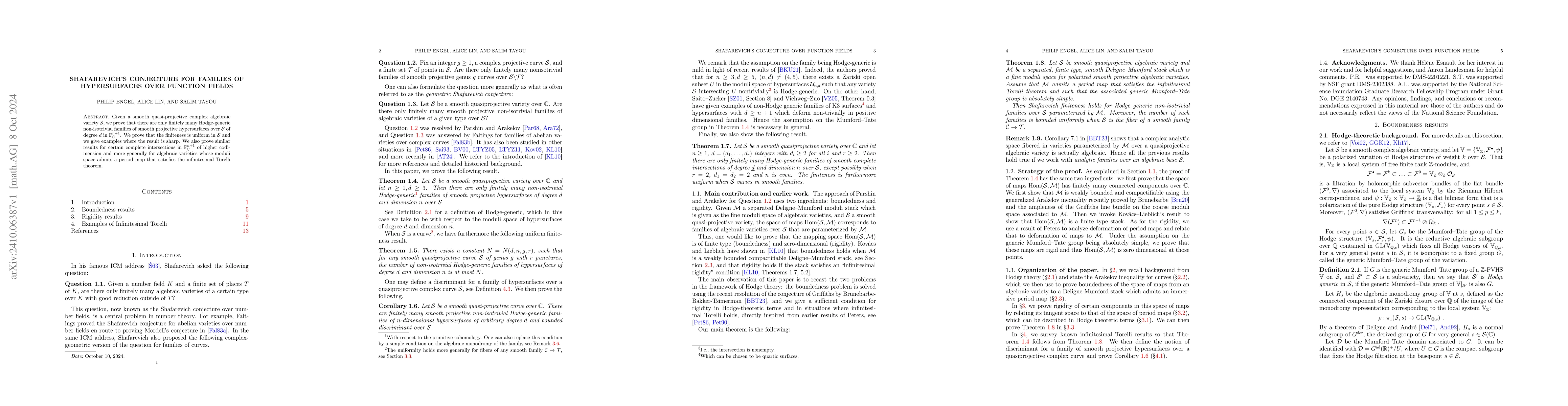 Thumbnail for Shafarevich's conjecture for families of hypersurfaces over function
  fields