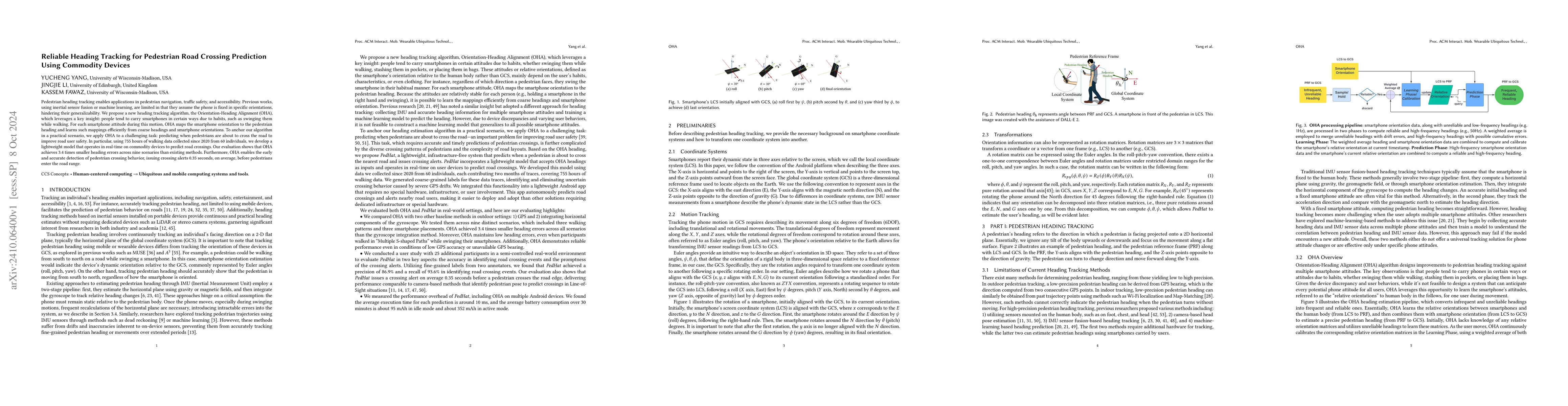 Thumbnail for Reliable Heading Tracking for Pedestrian Road Crossing Prediction Using
  Commodity Devices