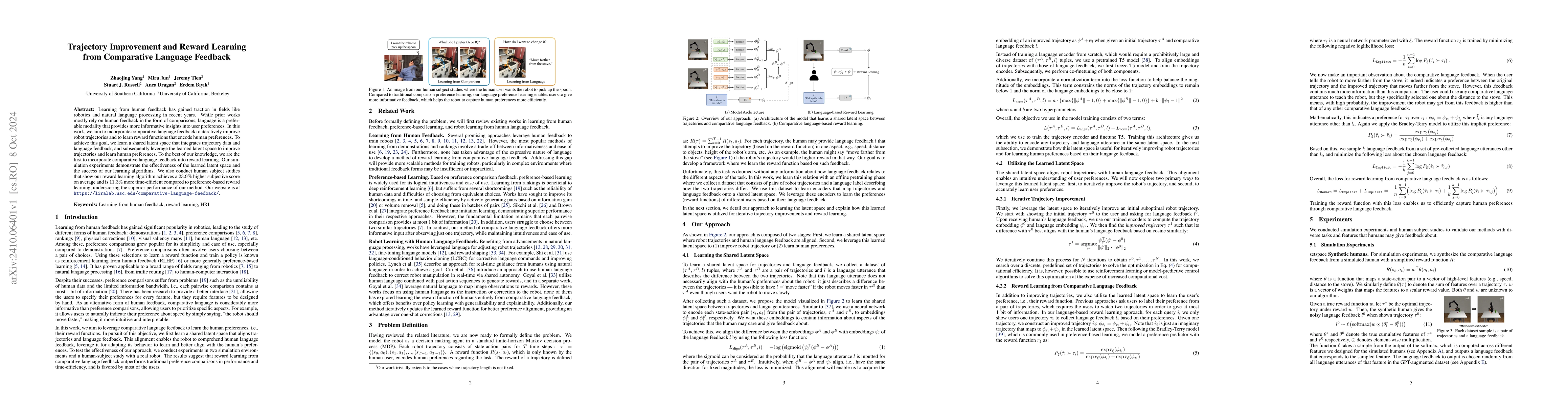 Thumbnail for Trajectory Improvement and Reward Learning from Comparative Language
  Feedback