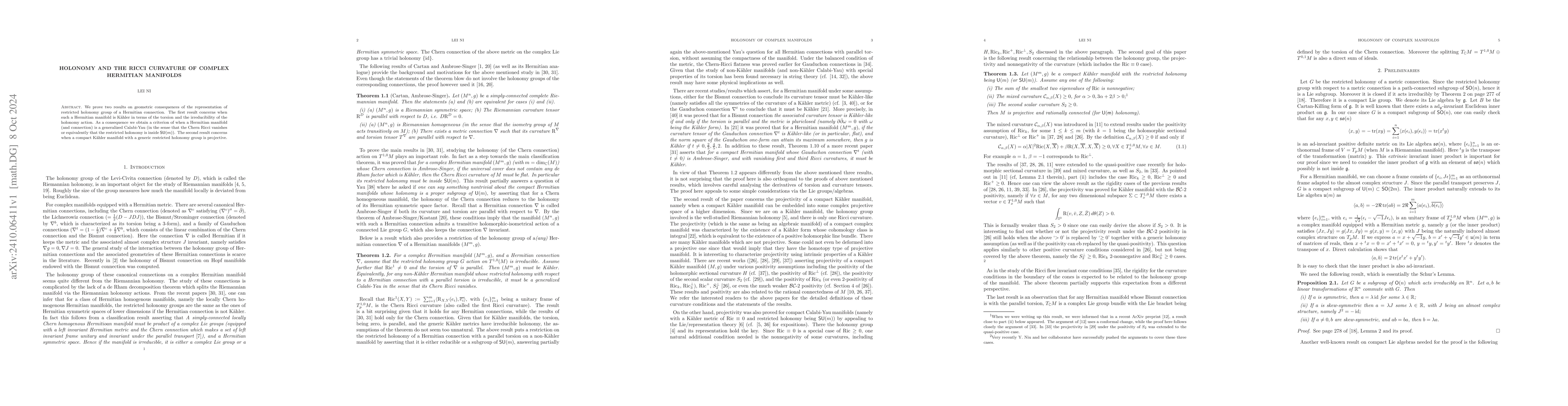 Thumbnail for Holonomy and the Ricci curvature of complex Hermitian manifolds