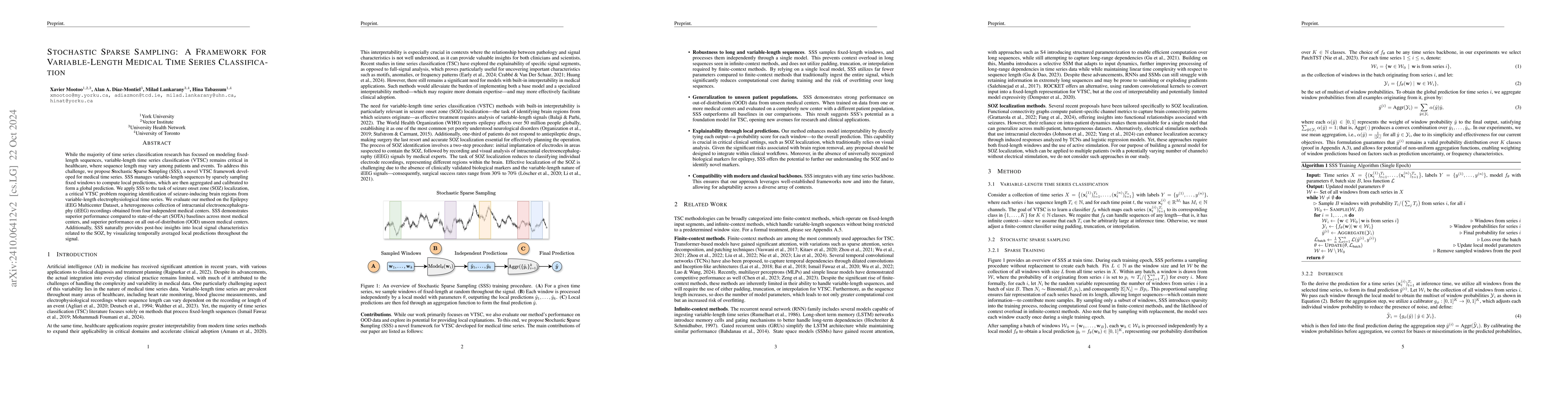 Thumbnail for Stochastic Sparse Sampling: A Framework for Variable-Length Medical Time
  Series Classification
