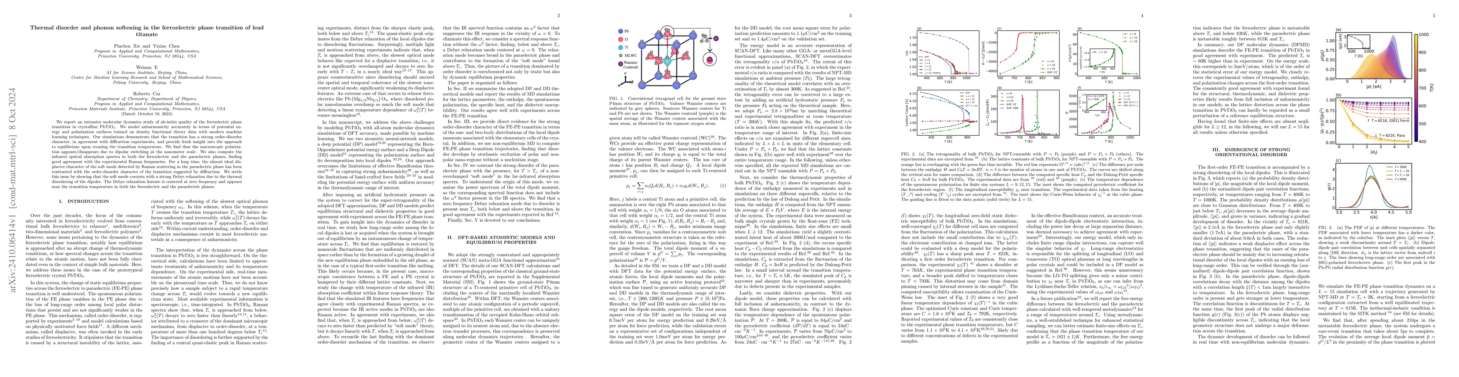 Thumbnail for Thermal disorder and phonon softening in the ferroelectric phase
  transition of lead titanate
