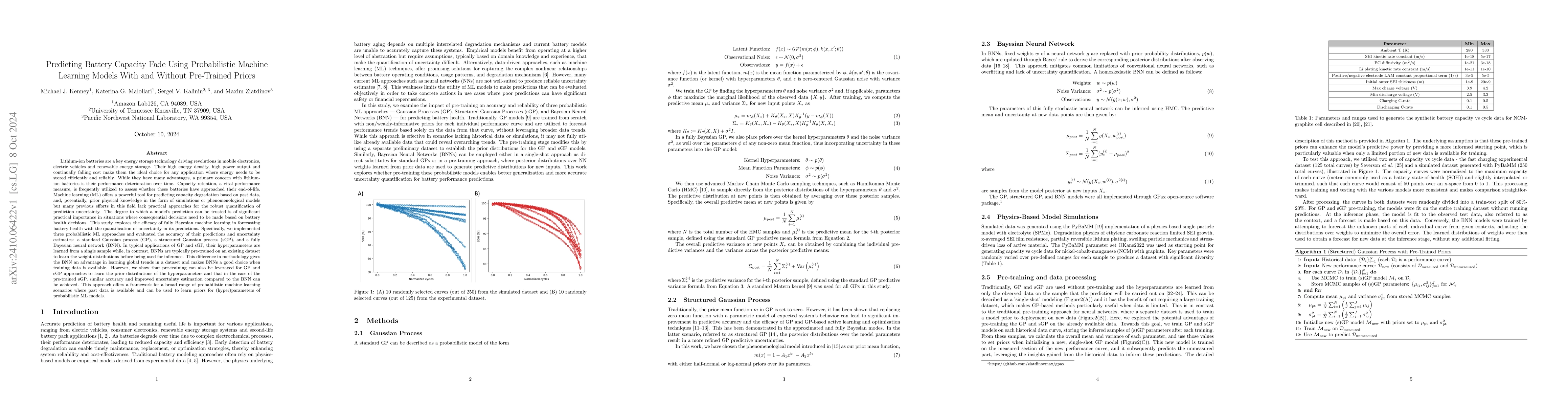 Thumbnail for Predicting Battery Capacity Fade Using Probabilistic Machine Learning
  Models With and Without Pre-Trained Priors