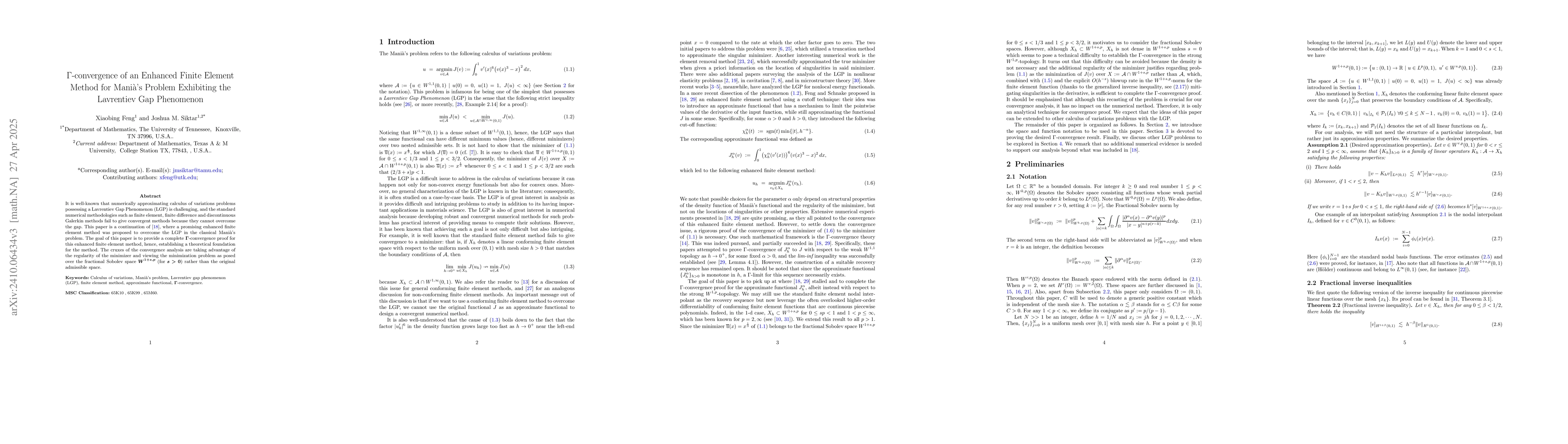 Thumbnail for $Γ$-convergence of an Enhanced Finite Element Method for Manià's
  Problem Exhibiting the Lavrentiev Gap Phenomenon