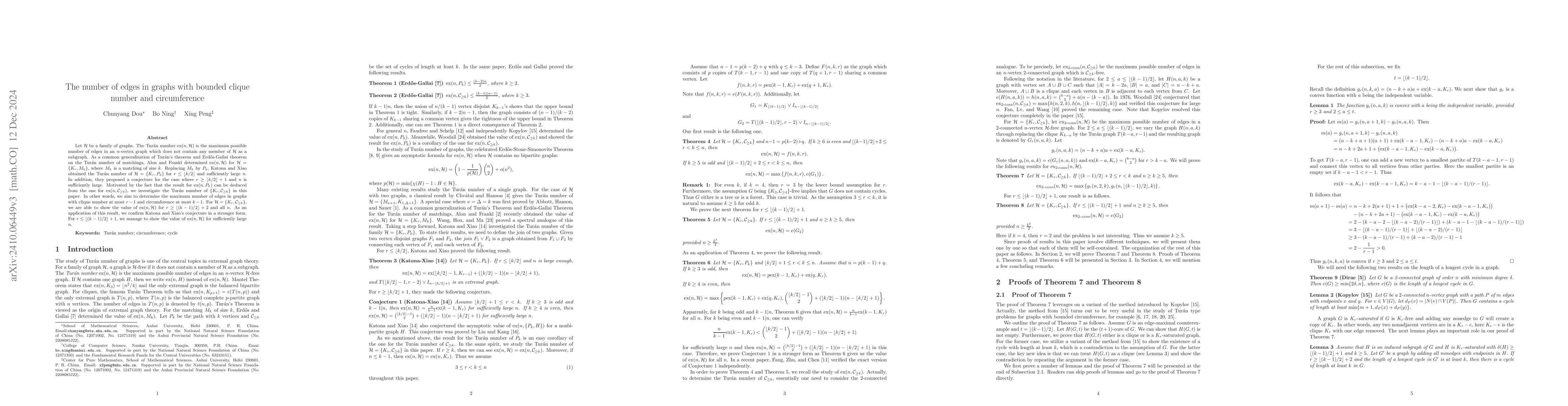 Thumbnail for The number of edges in graphs with bounded clique number and
  circumference