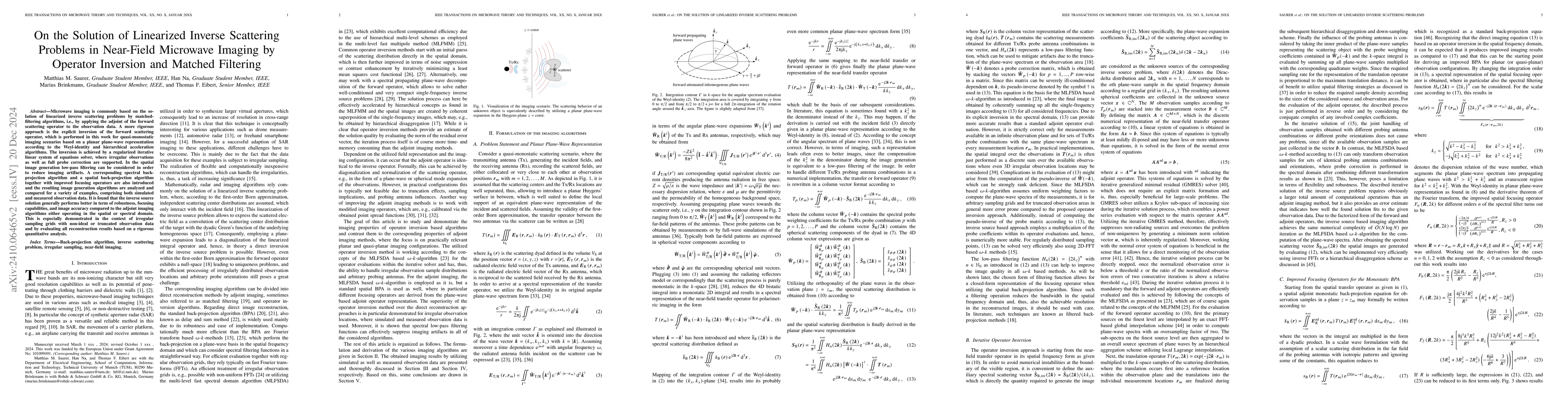 Thumbnail for On the Solution of Linearized Inverse Scattering Problems in Near-Field
  Microwave Imaging by Operator Inversion and Matched Filtering
