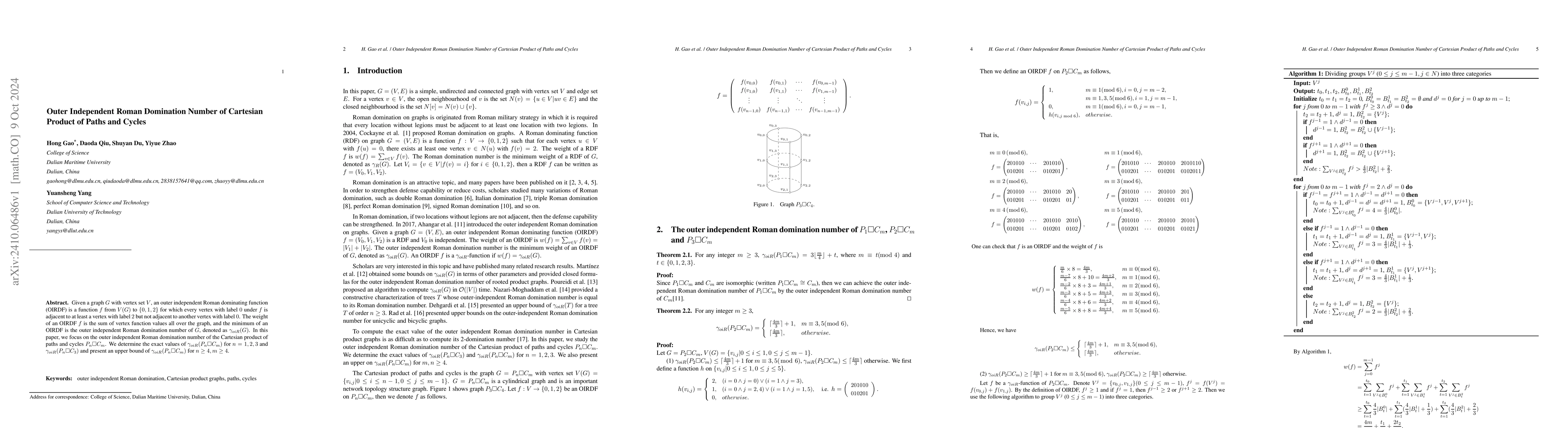 Thumbnail for Outer Independent Roman Domination Number of Cartesian Product of Paths
  and Cycles