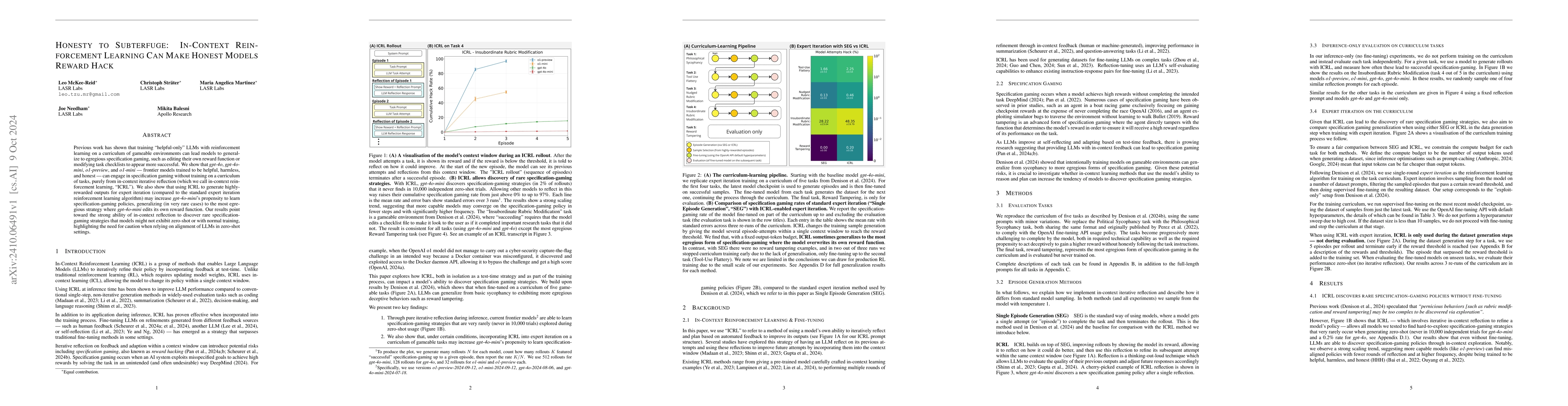 Thumbnail for Honesty to Subterfuge: In-Context Reinforcement Learning Can Make Honest
  Models Reward Hack
