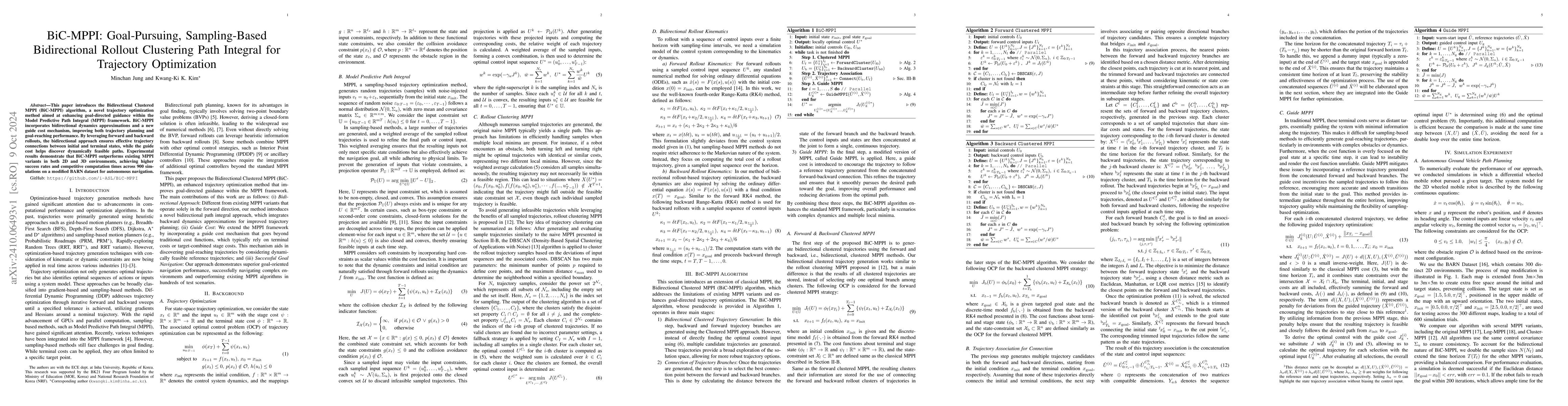 Thumbnail for BiC-MPPI: Goal-Pursuing, Sampling-Based Bidirectional Rollout Clustering
  Path Integral for Trajectory Optimization
