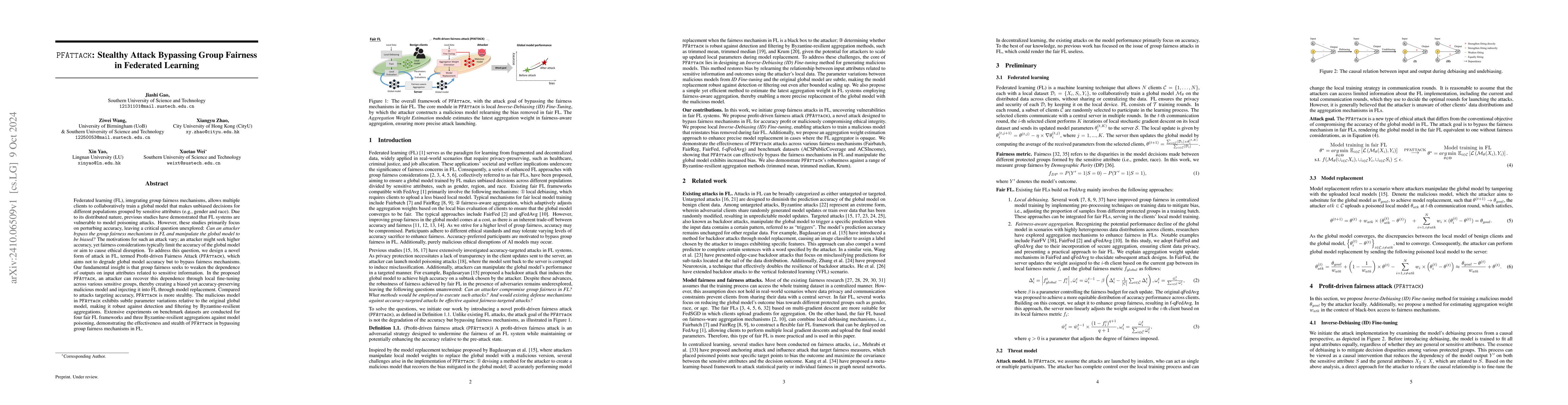 Thumbnail for PFAttack: Stealthy Attack Bypassing Group Fairness in Federated Learning