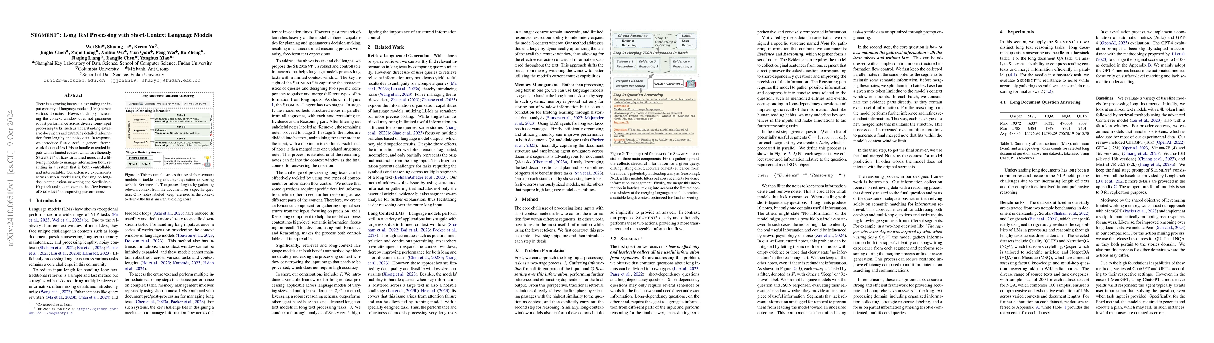 Thumbnail for SEGMENT+: Long Text Processing with Short-Context Language Models