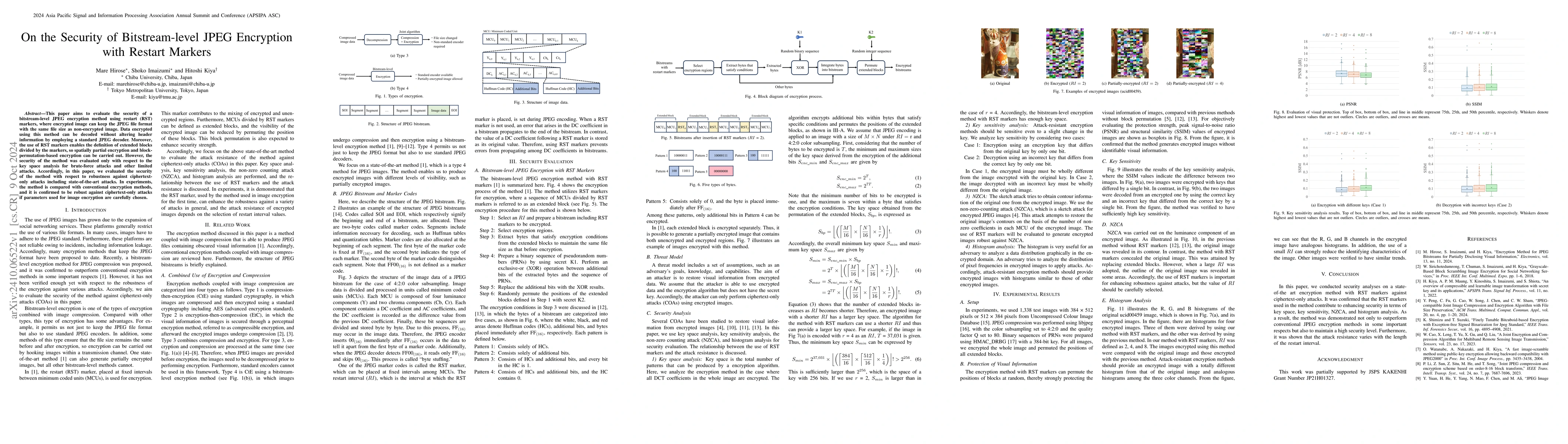 Thumbnail for On the Security of Bitstream-level JPEG Encryption with Restart Markers