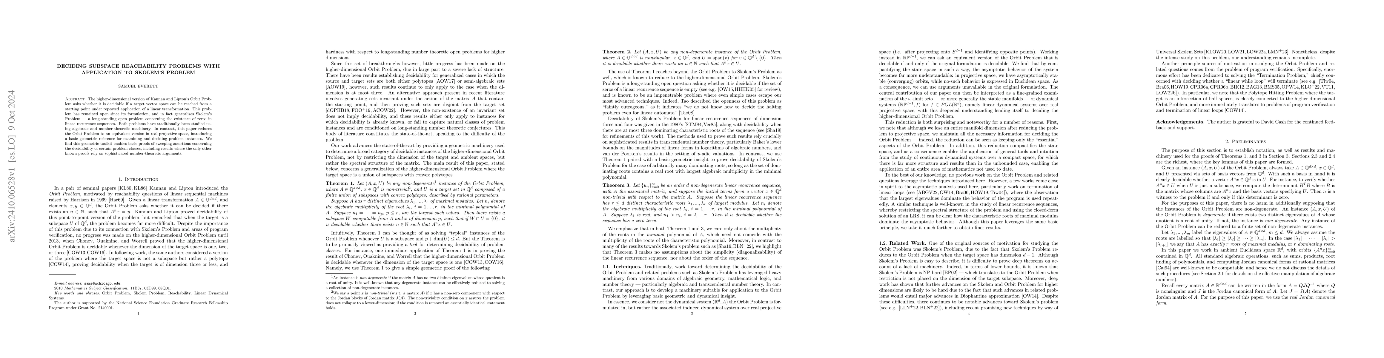 Thumbnail for Deciding subspace reachability problems with application to Skolem's
  Problem