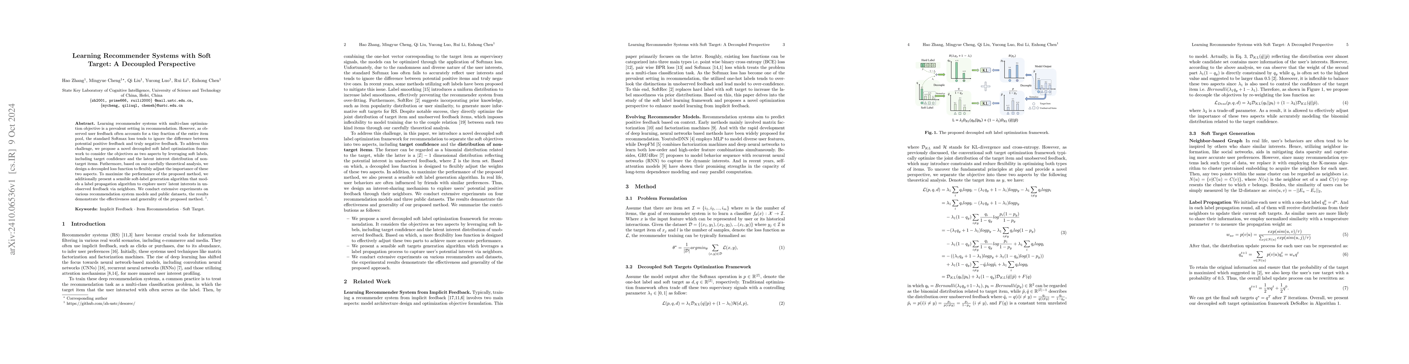 Thumbnail for Learning Recommender Systems with Soft Target: A Decoupled Perspective