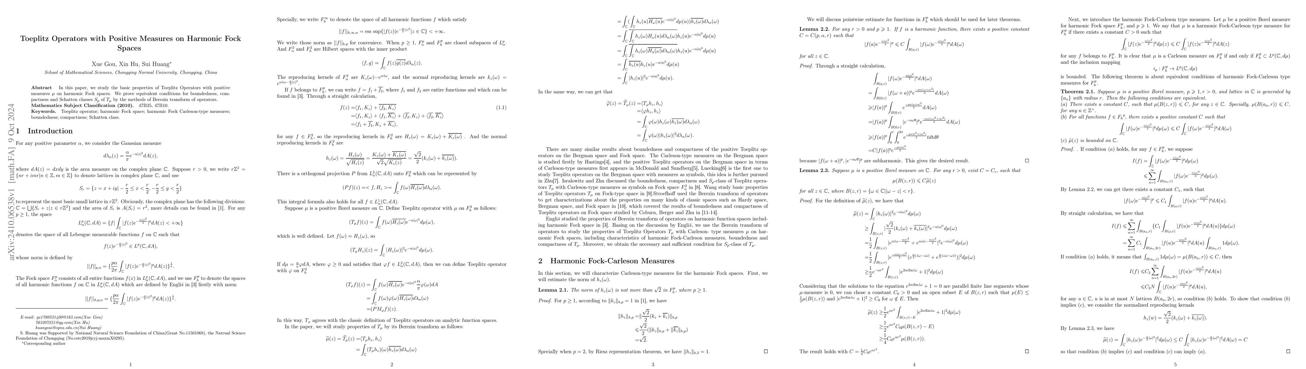 Thumbnail for Toeplitz Operators with Positive Measures on Harmonic Fock Spaces