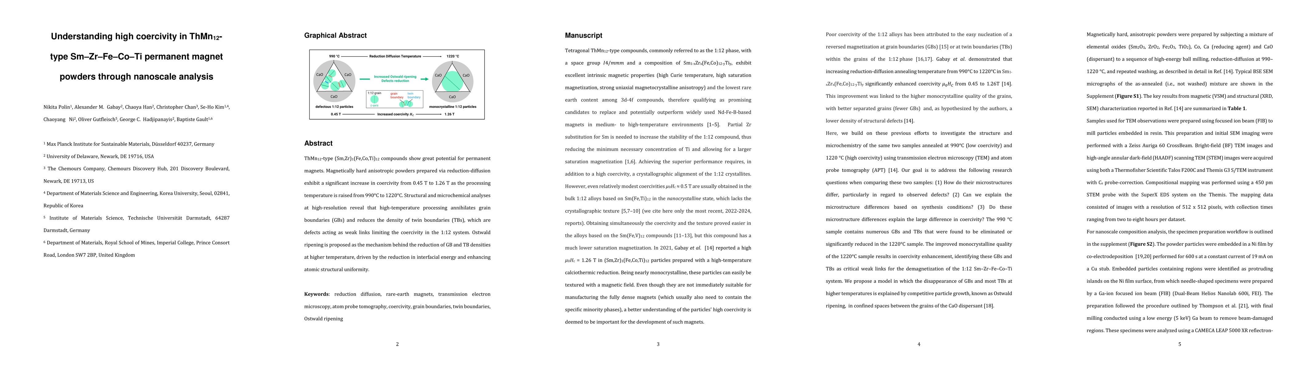 Thumbnail for Understanding High Coercivity in ThMn12-Type Sm-Zr-Fe-Co-Ti Permanent
  Magnet Powders through Nanoscale Analysis