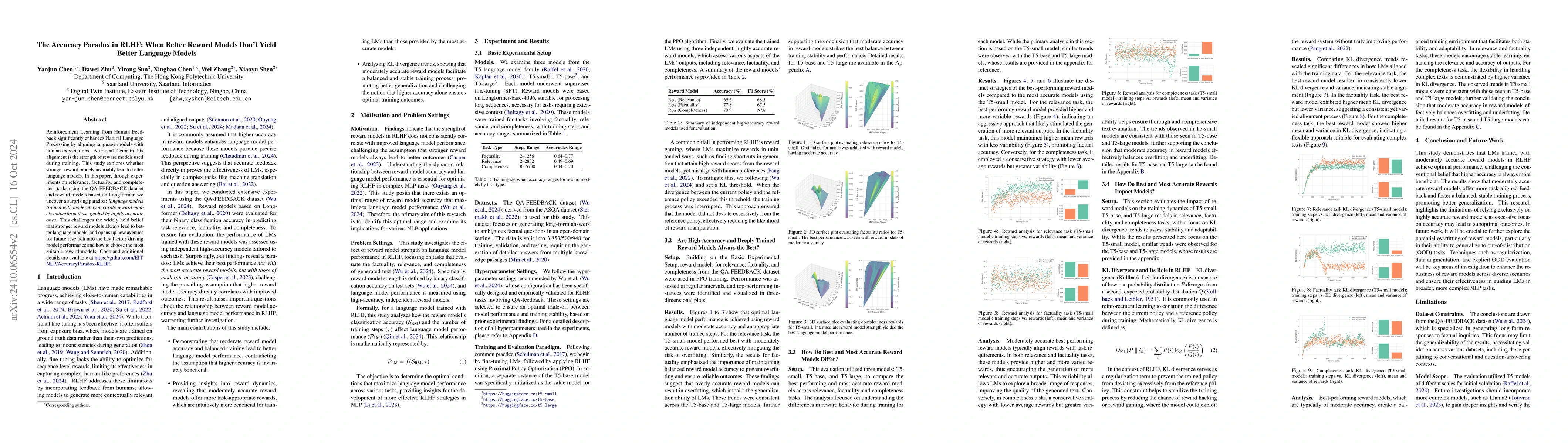 Thumbnail for The Accuracy Paradox in RLHF: When Better Reward Models Don't Yield
  Better Language Models