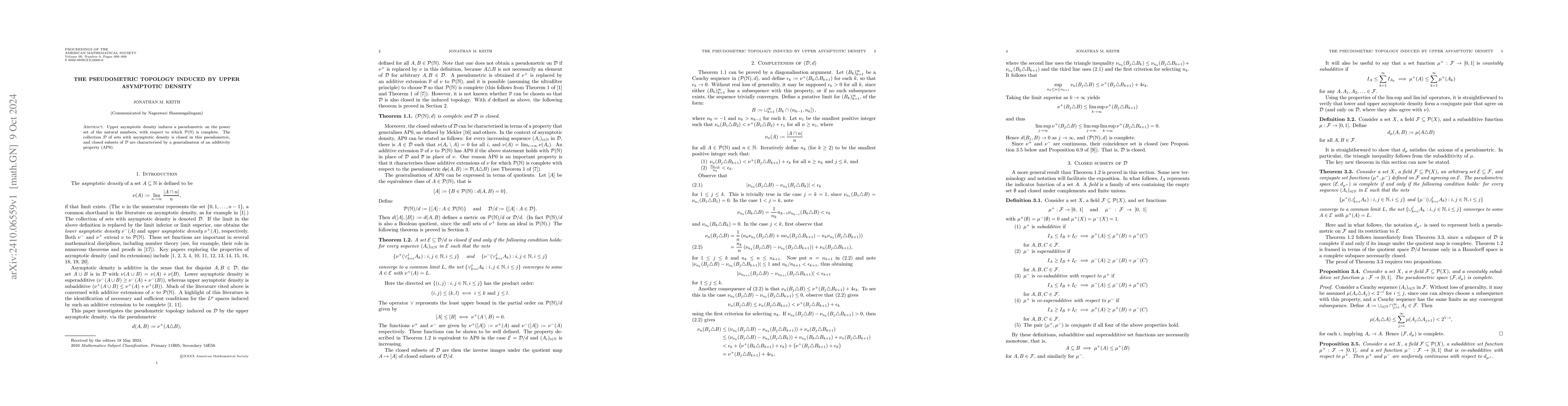 Thumbnail for The pseudometric topology induced by upper asymptotic density