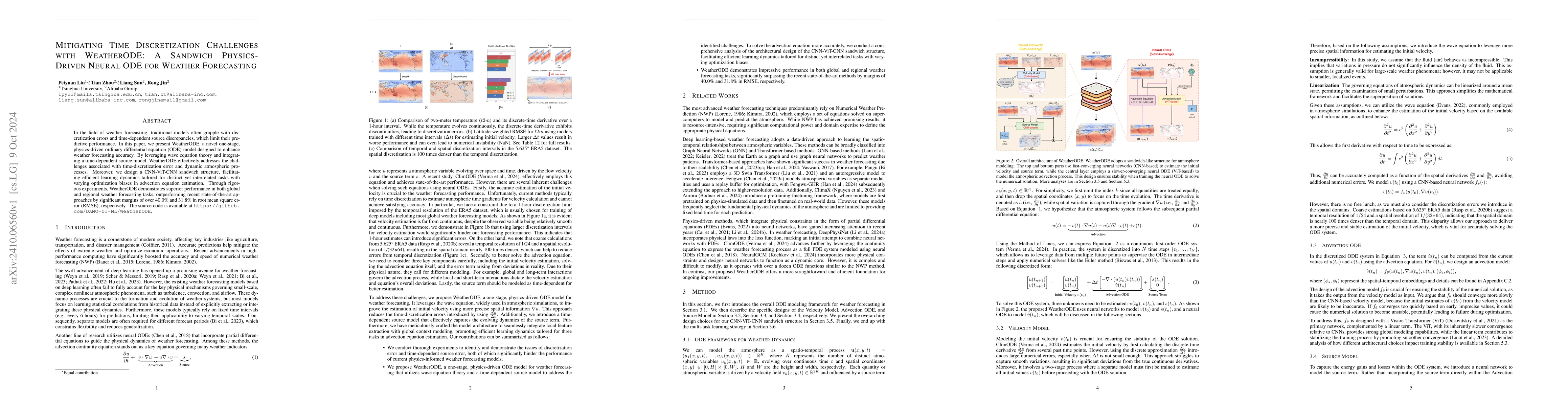 Thumbnail for Mitigating Time Discretization Challenges with WeatherODE: A Sandwich
  Physics-Driven Neural ODE for Weather Forecasting
