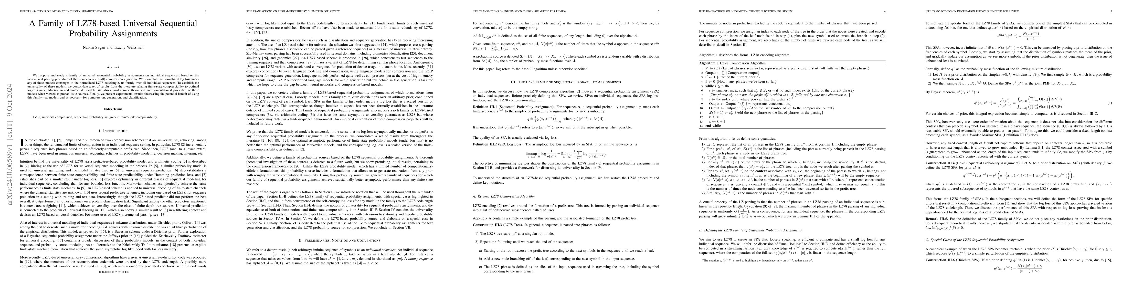 Thumbnail for A Family of LZ78-based Universal Sequential Probability Assignments
