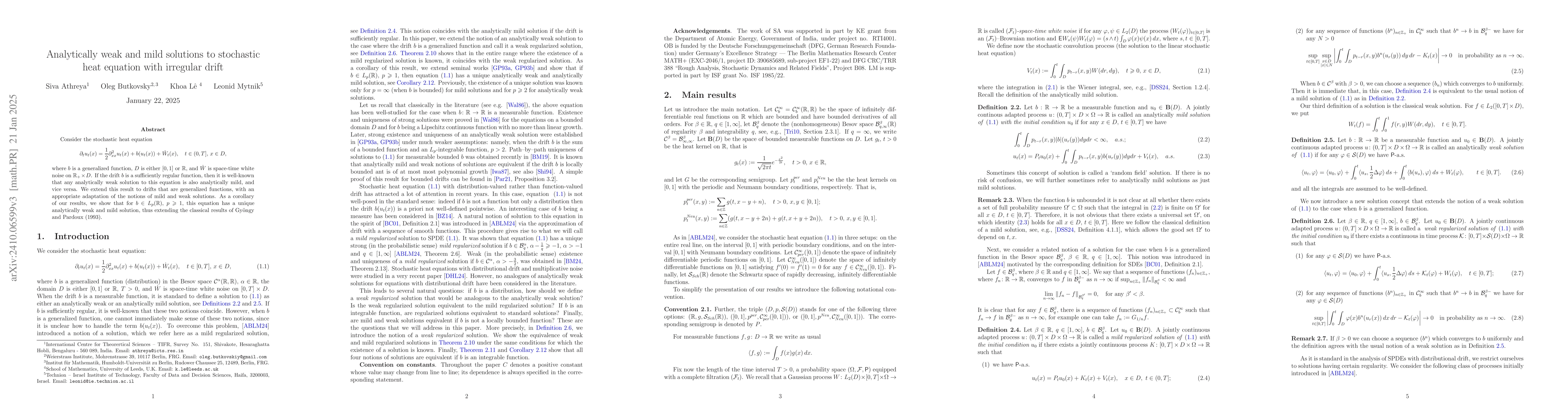 Thumbnail for Analytically weak and mild solutions to stochastic heat equation with
  irregular drift