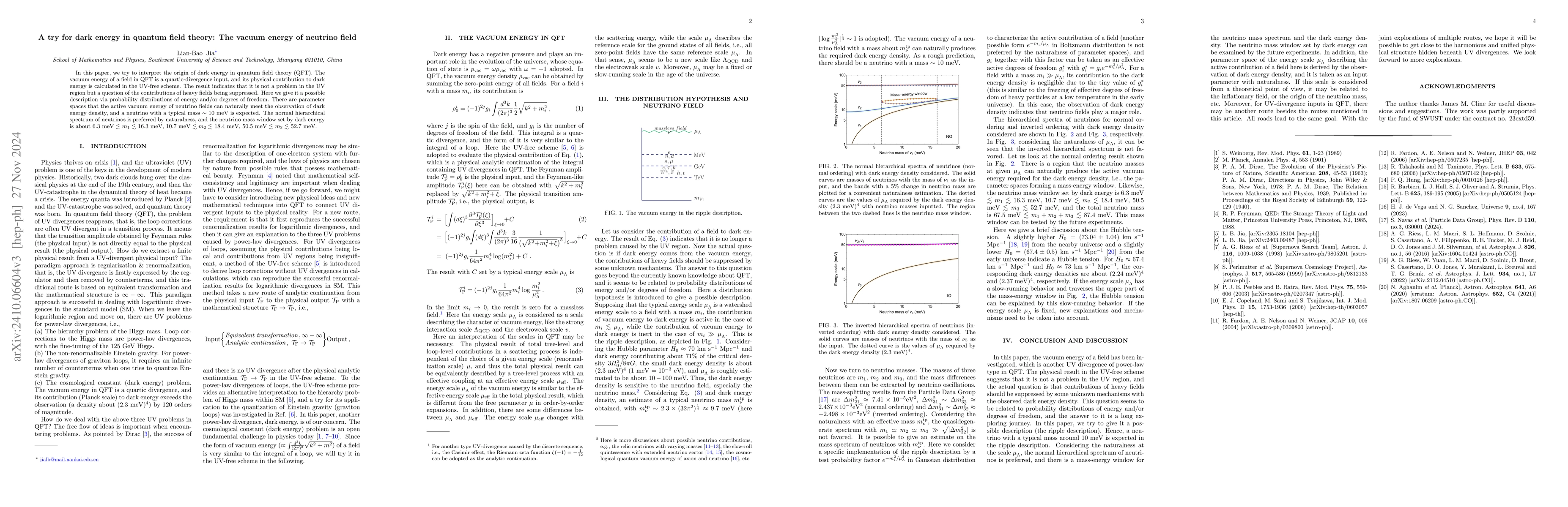 Thumbnail for A try for dark energy in quantum field theory: The vacuum energy of
  neutrino field