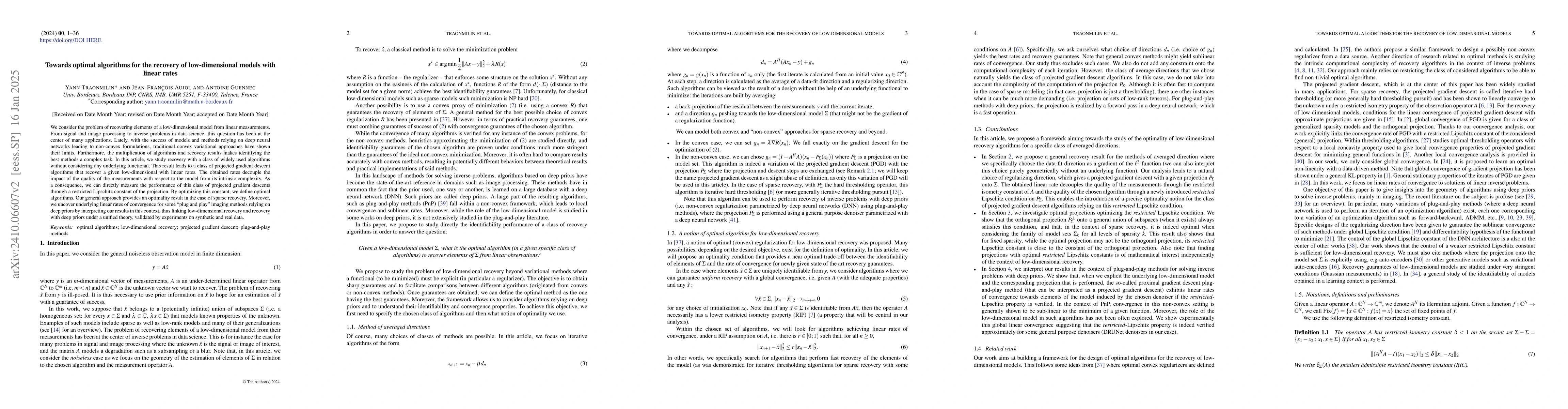Thumbnail for Towards optimal algorithms for the recovery of low-dimensional models
  with linear rates