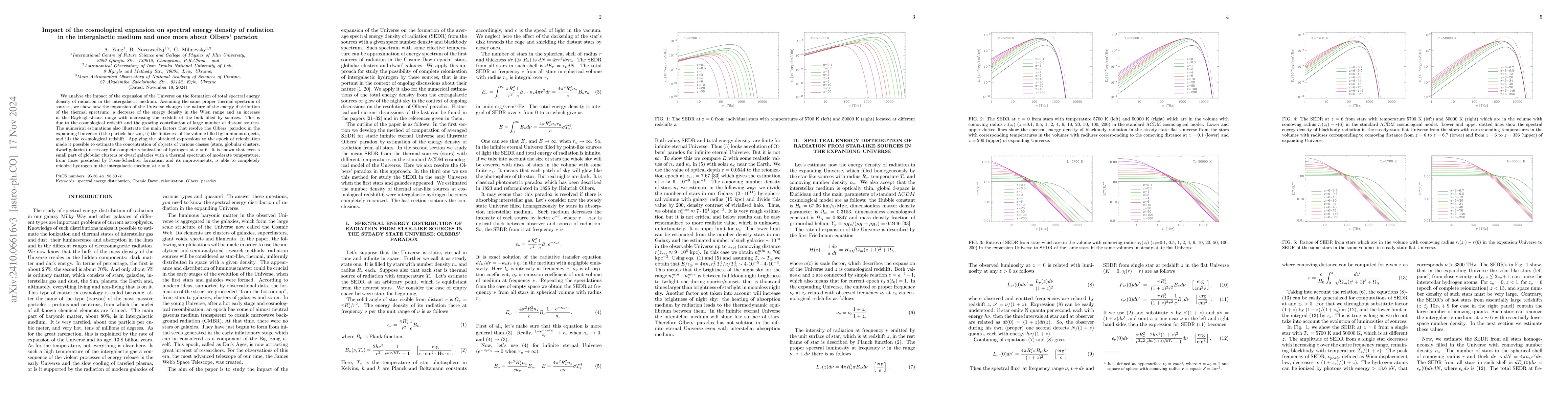 Thumbnail for Impact of the cosmological expansion on spectral energy density of
  radiation in the intergalactic medium and once more about Olbers' paradox
