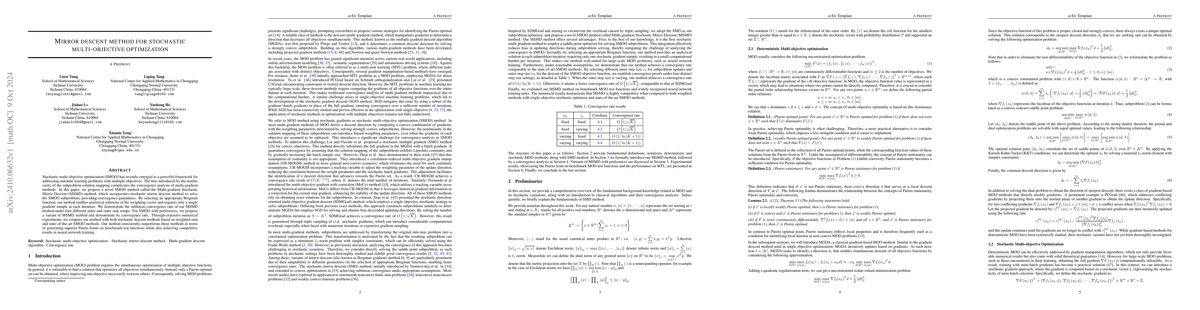 Thumbnail for Mirror descent method for stochastic multi-objective optimization