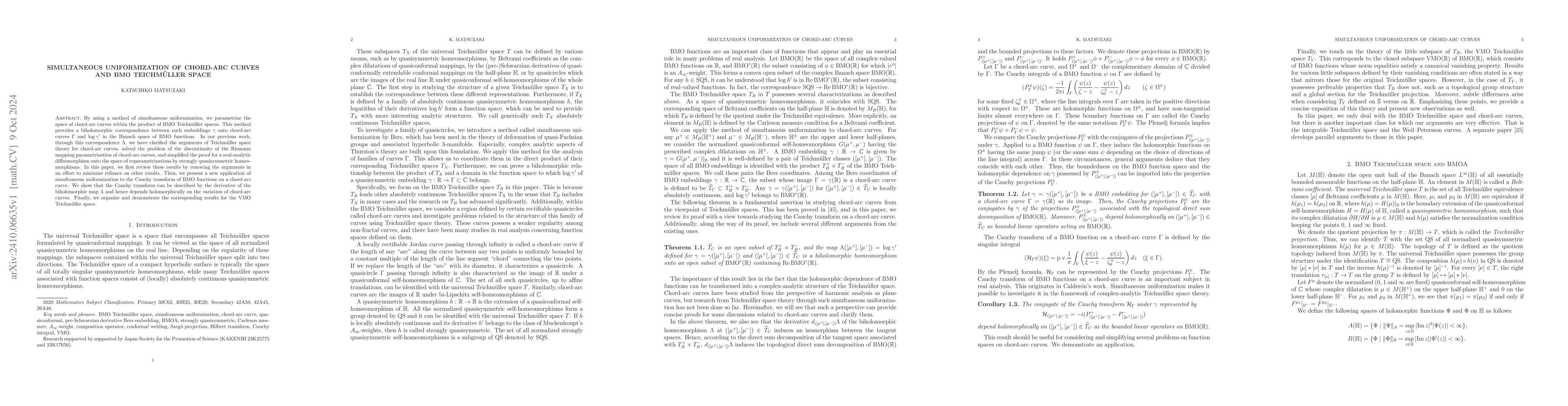 Thumbnail for Simultaneous uniformization of chord-arc curves and BMO Teichmüller
  space