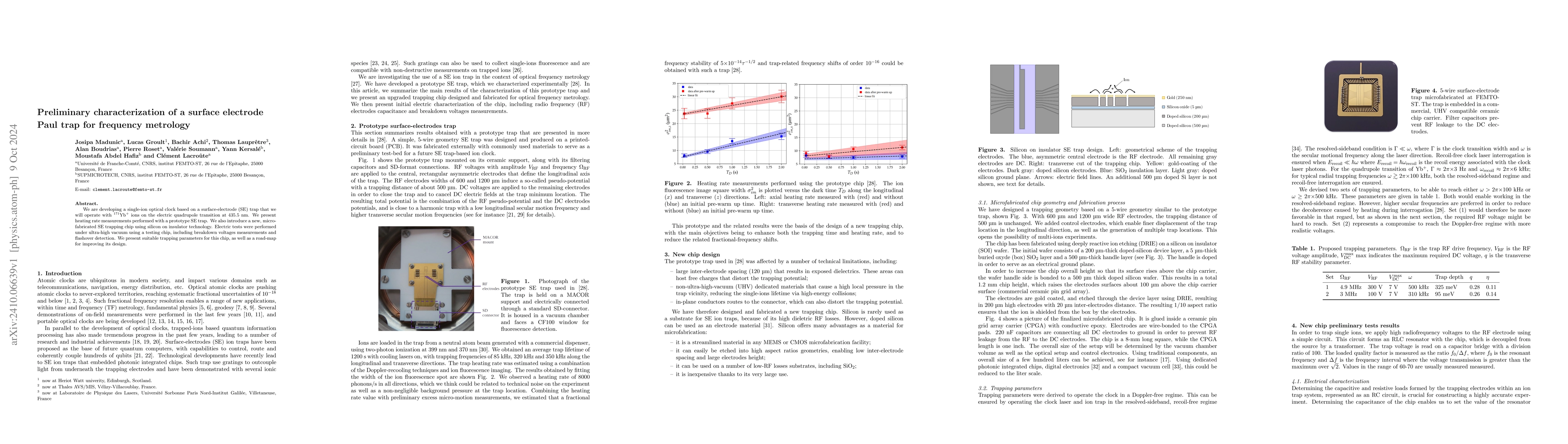 Thumbnail for Preliminary characterization of a surface electrode Paul trap for
  frequency metrology
