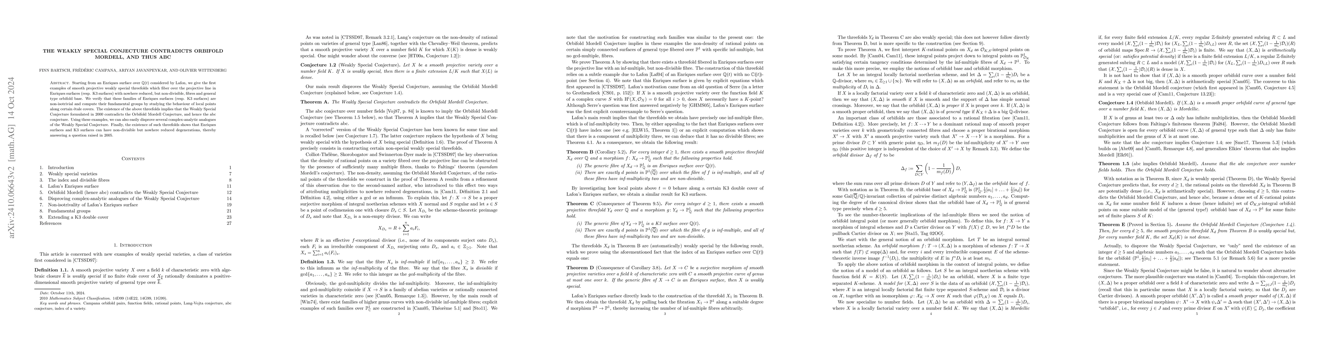 Thumbnail for The Weakly Special Conjecture contradicts orbifold Mordell, and thus abc