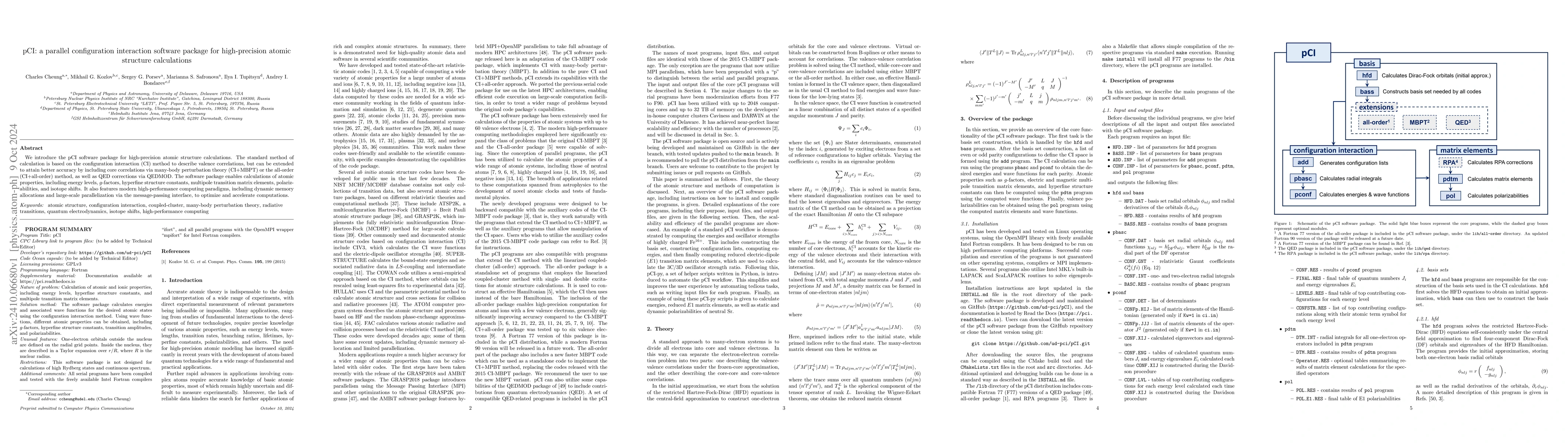 Thumbnail for pCI: a parallel configuration interaction software package for
  high-precision atomic structure calculations