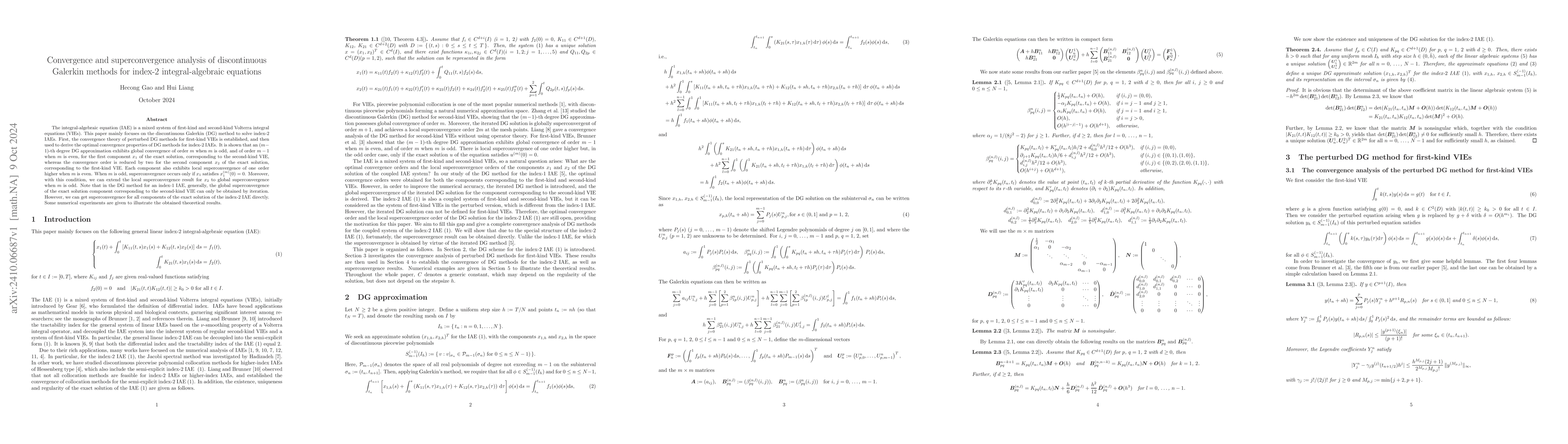Thumbnail for Convergence and superconvergence analysis of discontinuous Galerkin
  methods for index-2 integral-algebraic equations