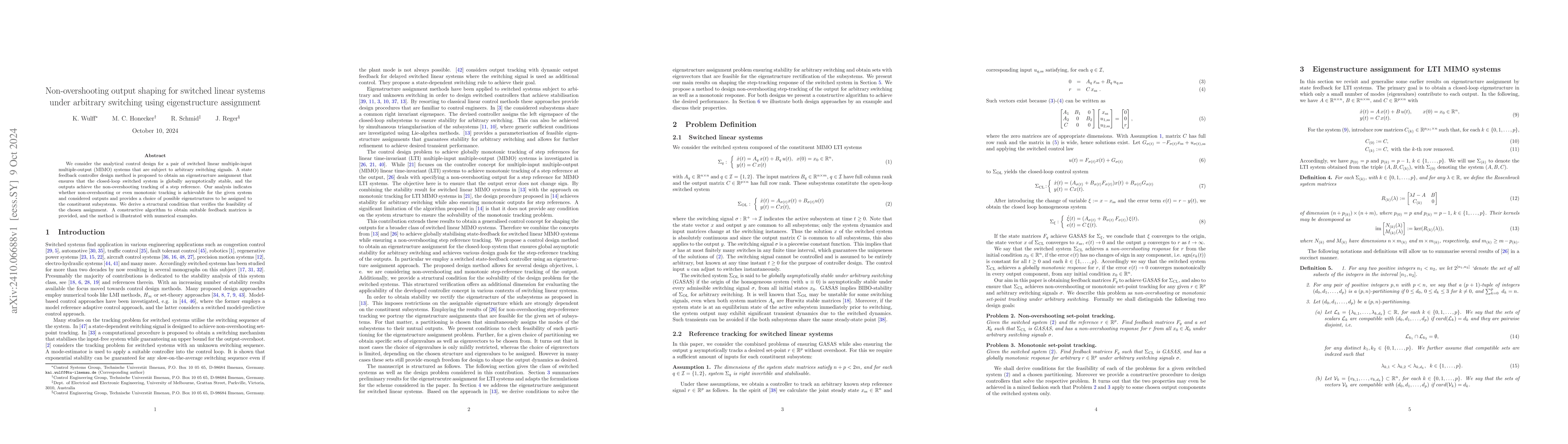 Thumbnail for Non-overshooting output shaping for switched linear systems under
  arbitrary switching using eigenstructure assignment