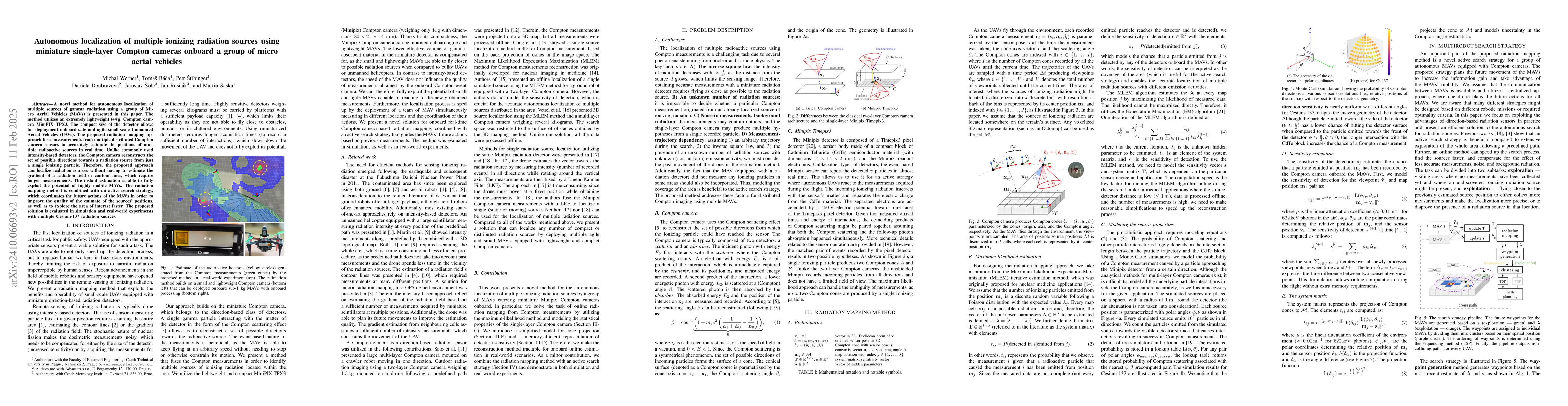 Thumbnail for Autonomous localization of multiple ionizing radiation sources using
  miniature single-layer Compton cameras onboard a group of micro aerial
  vehicles