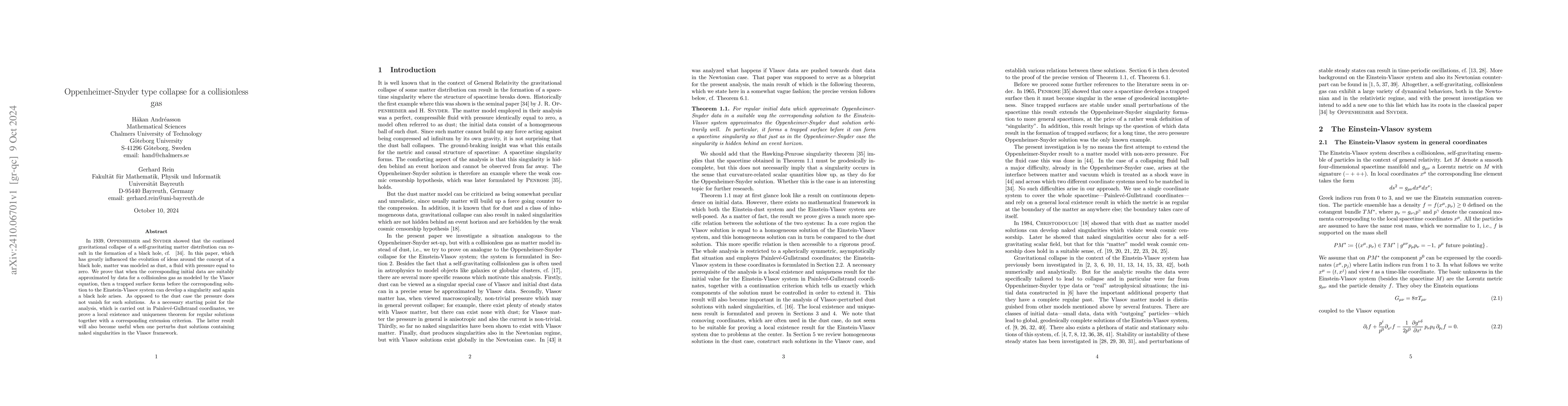 Thumbnail for Oppenheimer-Snyder type collapse for a collisionless gas