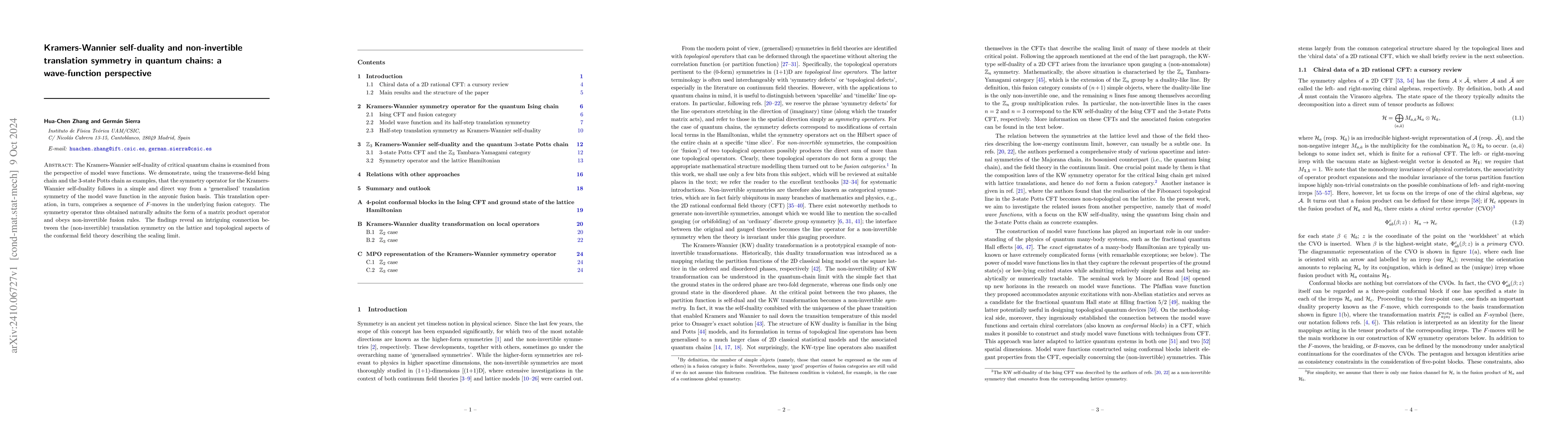 Thumbnail for Kramers-Wannier self-duality and non-invertible translation symmetry in
  quantum chains: a wave-function perspective
