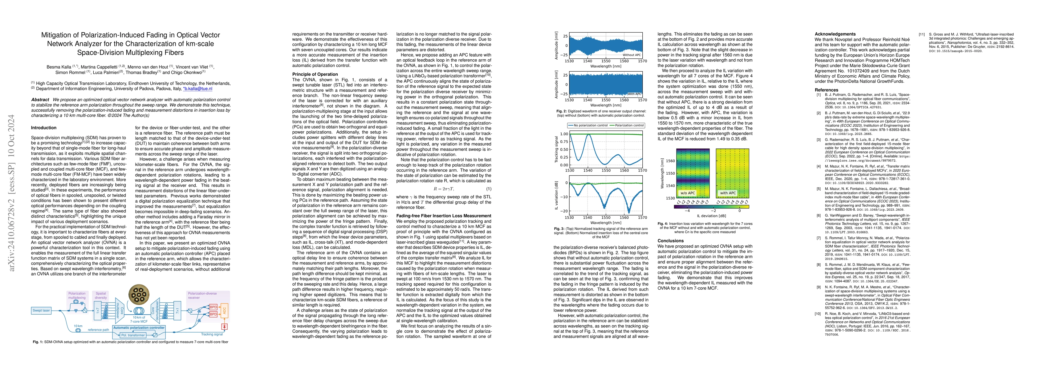 Thumbnail for Mitigation of Polarization-Induced Fading in Optical Vector Network
  Analyzer for the Characterization of km-scale Space-Division Multiplexing
  Fibers