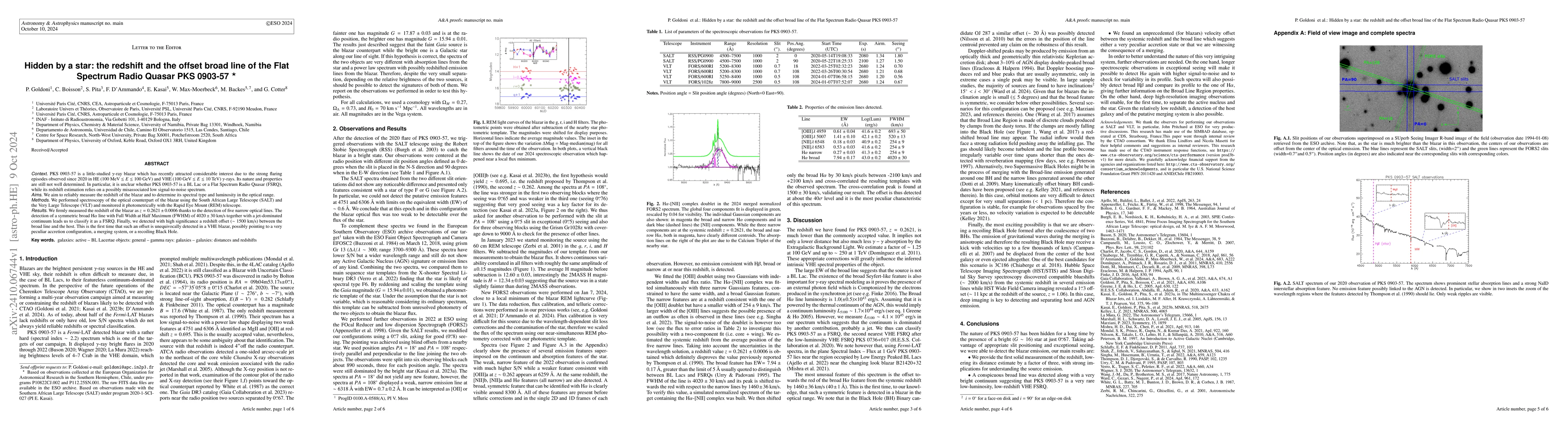 Thumbnail for Hidden by a star: the redshift and the offset broad line of the Flat
  Spectrum Radio Quasar PKS 0903-57