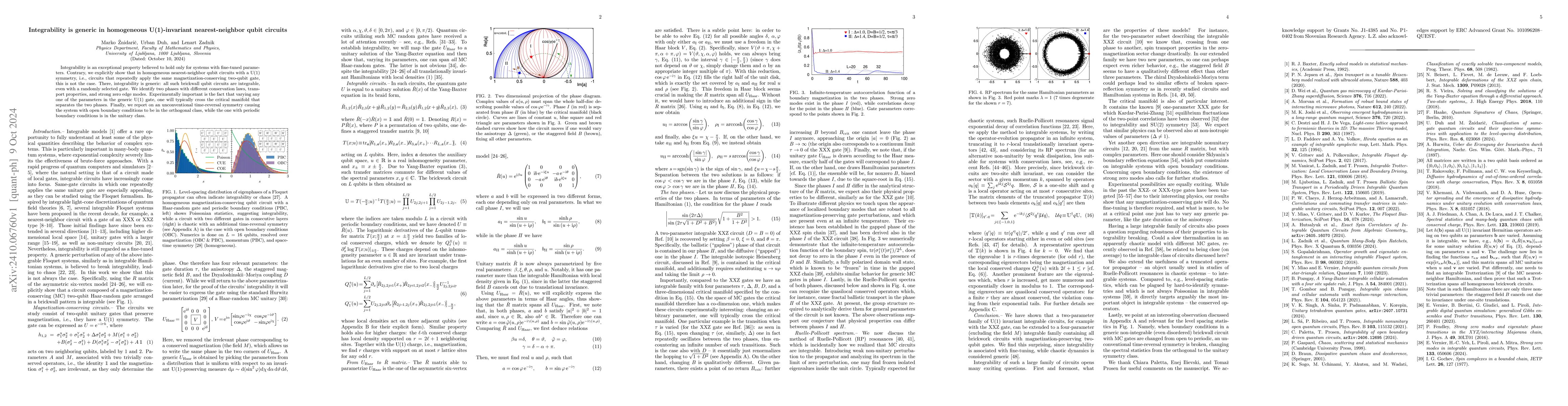 Thumbnail for Integrability is generic in homogeneous U(1)-invariant nearest-neighbor
  qubit circuits