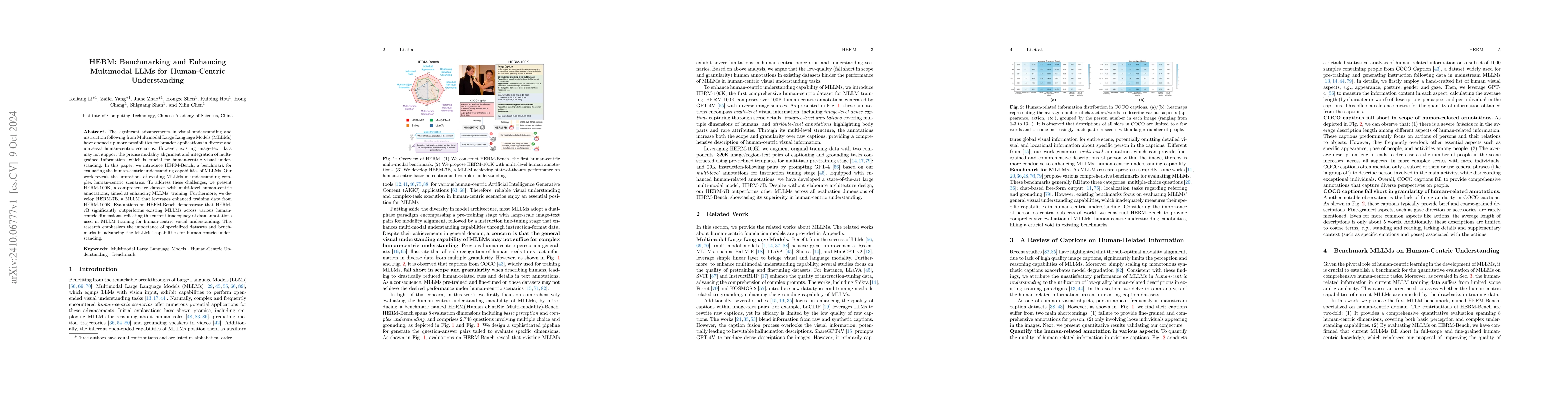 Thumbnail for HERM: Benchmarking and Enhancing Multimodal LLMs for Human-Centric
  Understanding