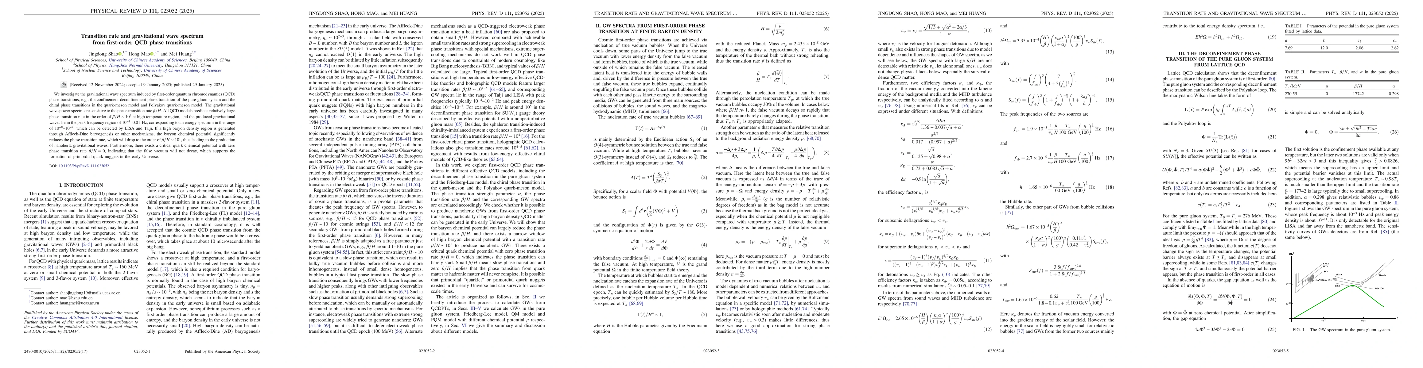 Thumbnail for The Transition Rate and Gravitational Wave Spectrum from First-Order QCD
  Phase Transitions