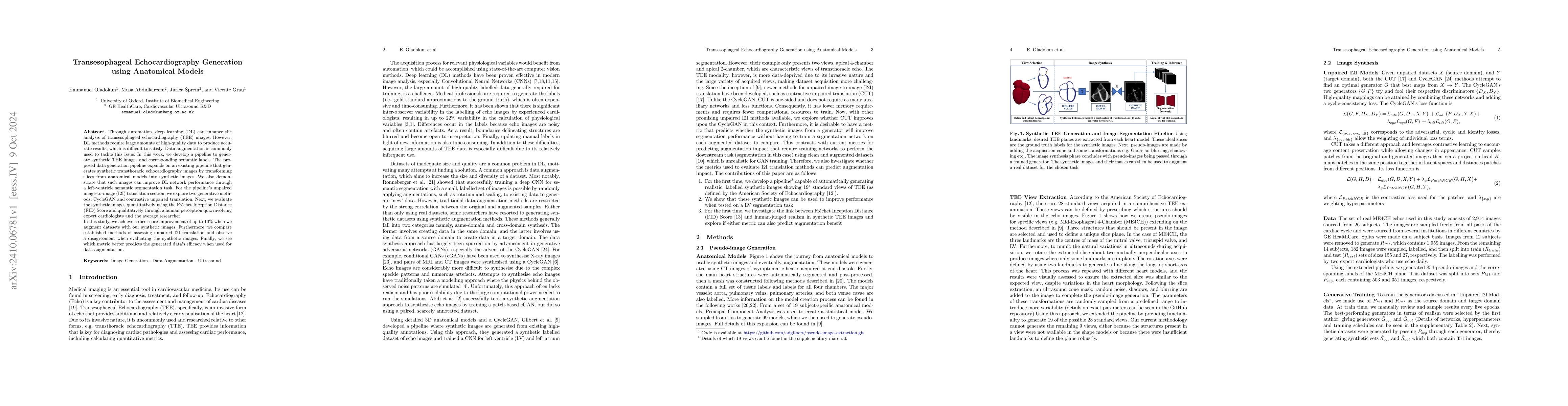 Thumbnail for Transesophageal Echocardiography Generation using Anatomical Models