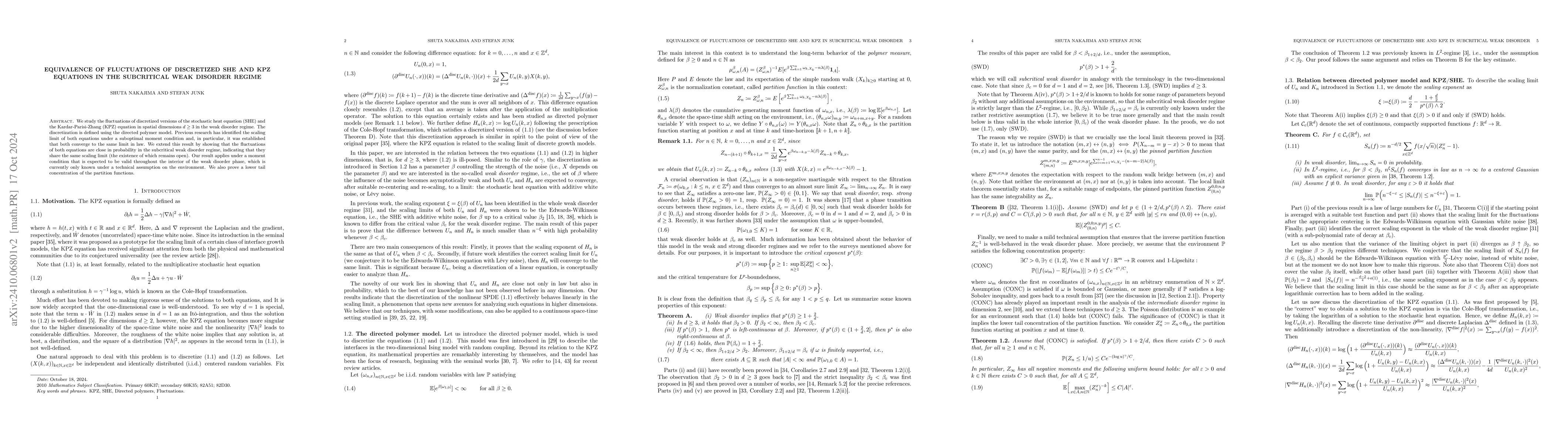 Thumbnail for Equivalence of fluctuations of discretized SHE and KPZ equations in the
  subcritical weak disorder regime