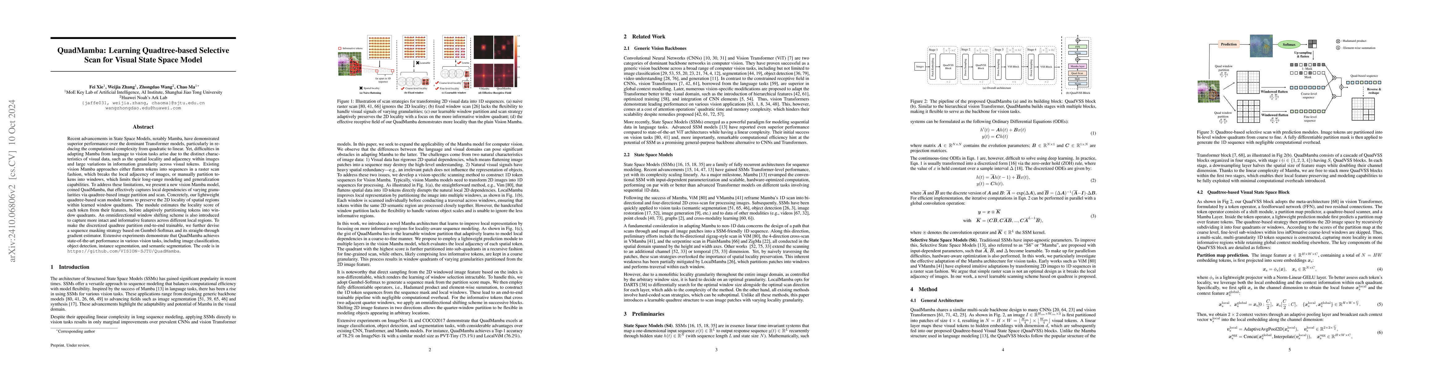 Thumbnail for QuadMamba: Learning Quadtree-based Selective Scan for Visual State Space
  Model