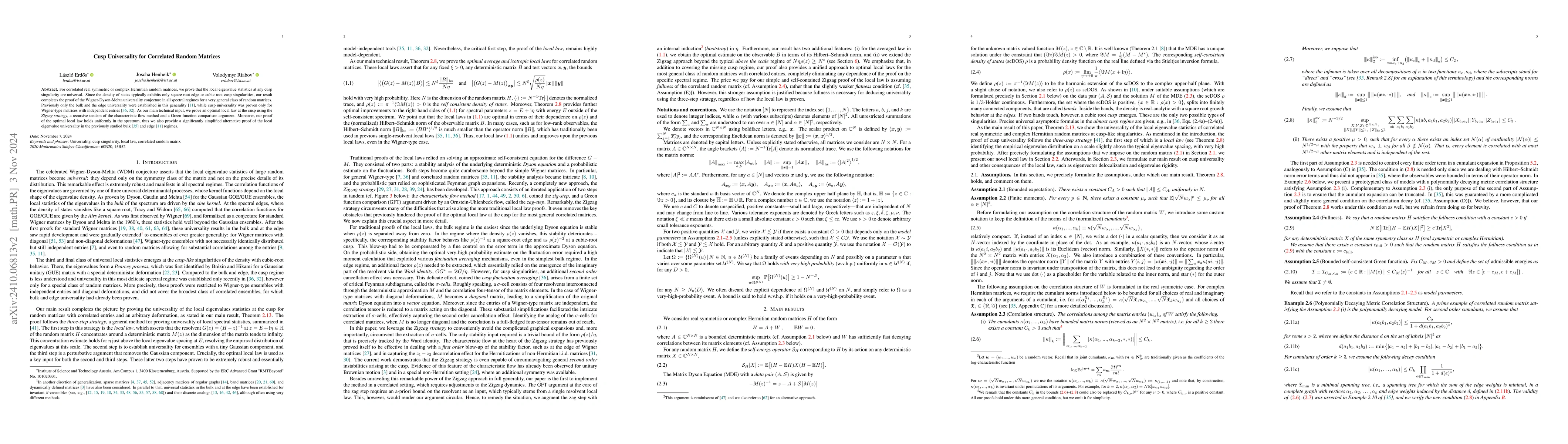 Thumbnail for Cusp Universality for Correlated Random Matrices