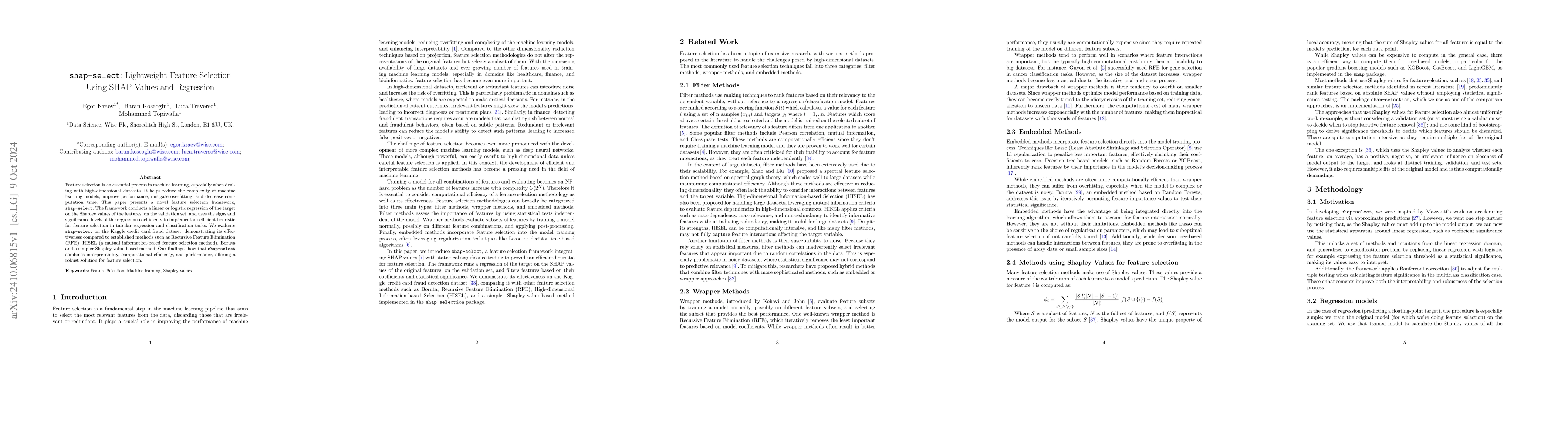Thumbnail for Shap-Select: Lightweight Feature Selection Using SHAP Values and
  Regression